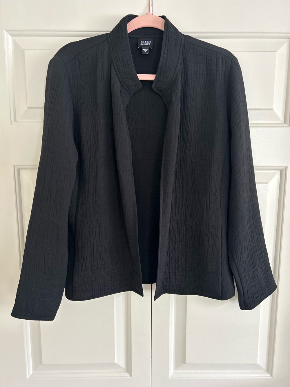 Eileen Fisher Black Silk Blend Open-Front Textured Jacket Women's Small